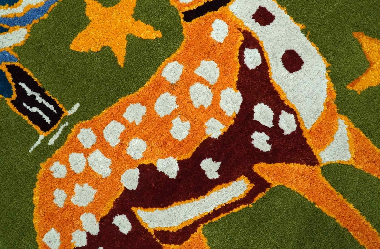 Christmas Rug 2x3 Green and Gold Reindeer Rug for Kids room decor, Playful Kids Rug-Area Rug-Parc Decor