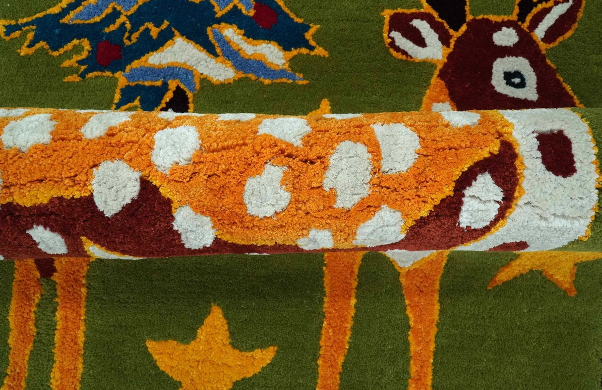 Christmas Rug 2x3 Green and Gold Reindeer Rug for Kids room decor, Playful Kids Rug-Area Rug-Parc Decor