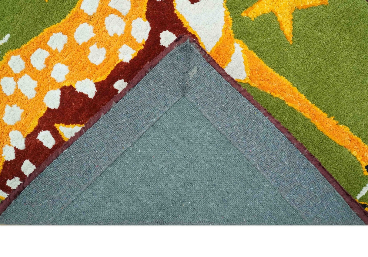 Christmas Rug 2x3 Green and Gold Reindeer Rug for Kids room decor, Playful Kids Rug-Area Rug-Parc Decor