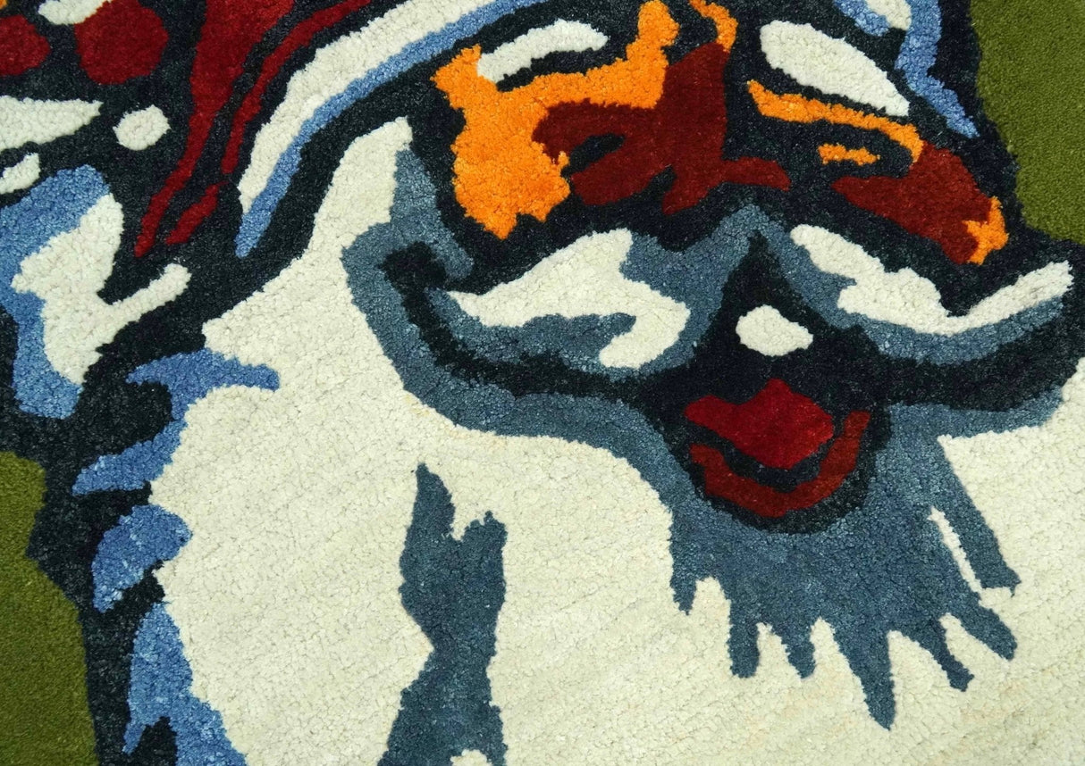 Christmas Rug 2x3 Ivory, Blue and Green Santa Claus Rug for Kids room, Kids Rug-Area Rug-Parc Decor