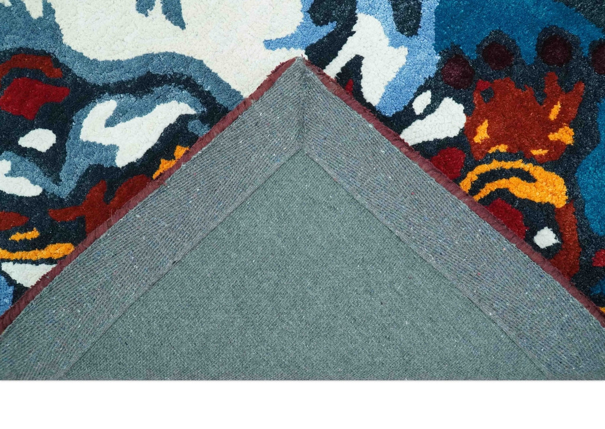 Christmas Rug 2x3 Ivory, Blue and Green Santa Claus Rug for Kids room, Kids Rug-Area Rug-Parc Decor