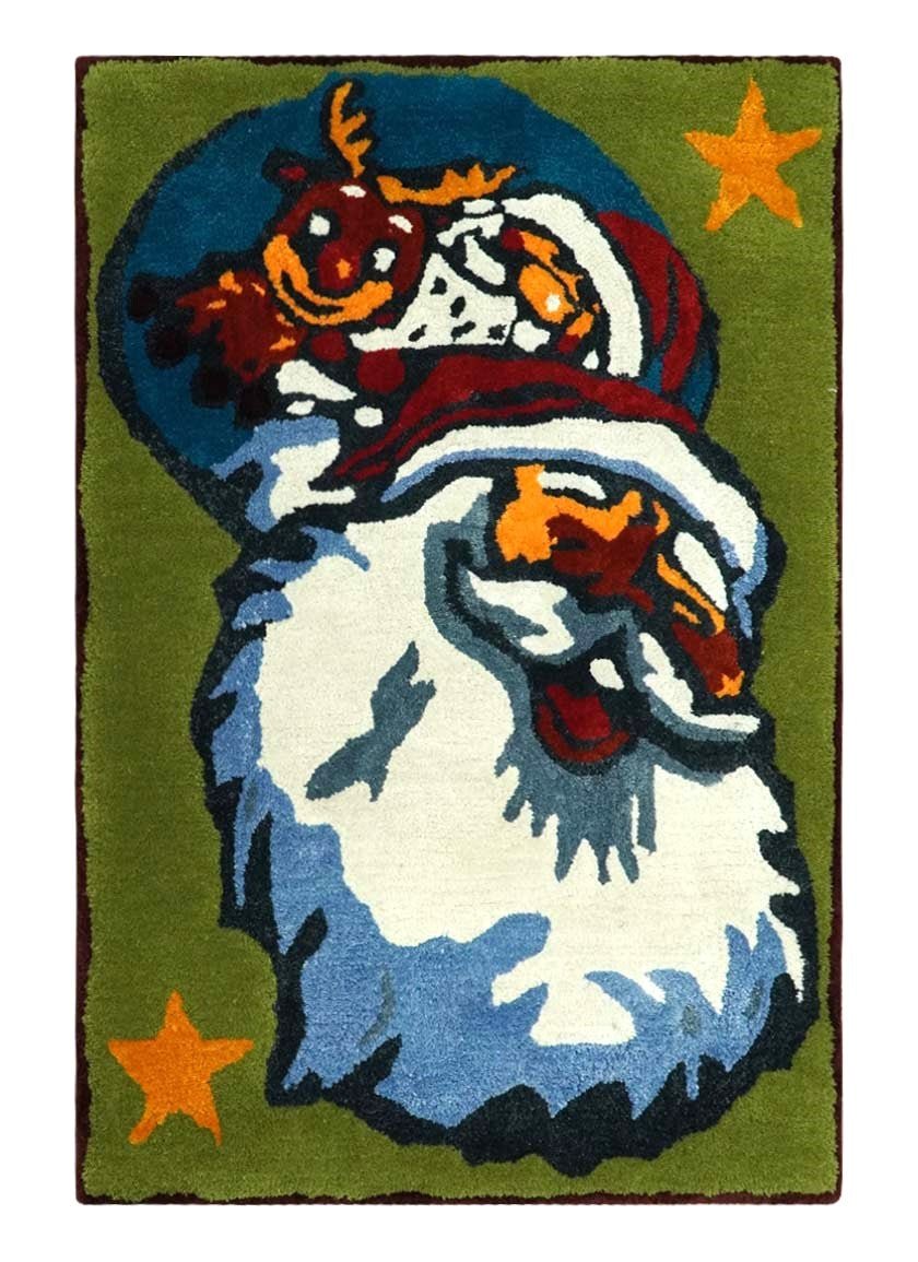 Christmas Rug 2x3 Ivory, Blue and Green Santa Claus Rug for Kids room, Kids Rug-Area Rug-Parc Decor