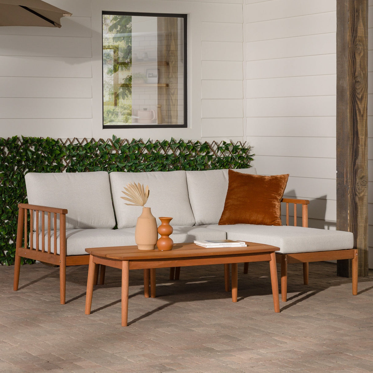 Circa Modern 4-Piece Spindle Solid Wood Outdoor L-Shaped Sectional Set-Outdoor-Parc Decor