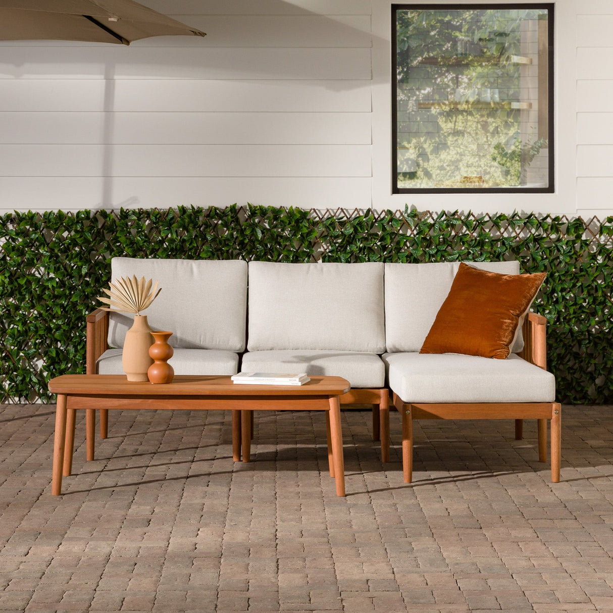 Circa Modern 4-Piece Spindle Solid Wood Outdoor L-Shaped Sectional Set-Outdoor-Parc Decor