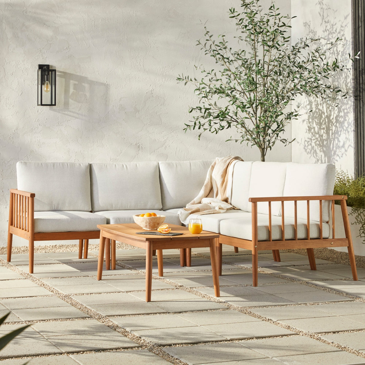 Circa Modern 6-Piece Spindle Solid Wood Outdoor Sectional and Coffee Table-Outdoor-Parc Decor