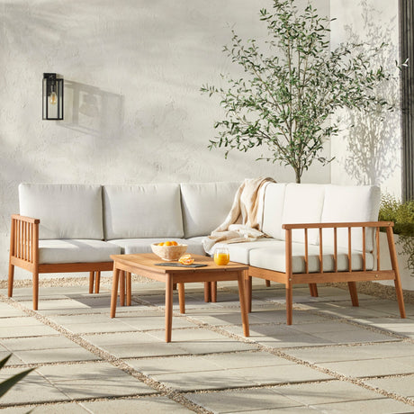 Circa Modern 6-Piece Spindle Solid Wood Outdoor Sectional and Coffee Table-Outdoor-Parc Decor