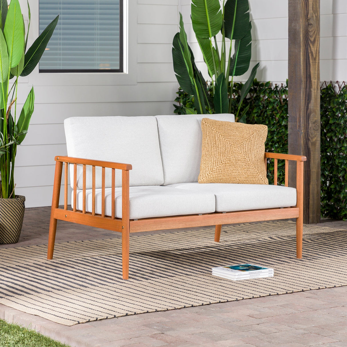 Circa Modern Solid Wood Spindle Patio Loveseat-Outdoor-Parc Decor