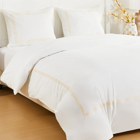 Classic Double Border Percale Cotton Duvet Set-Duvet-Parc Decor