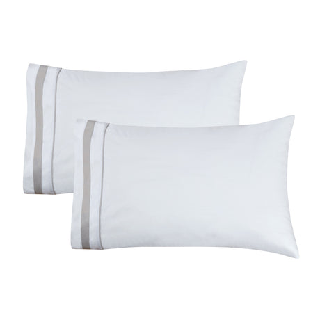 Classic Double Border Percale Cotton Pillowcase Pair-Pillowcase-Parc Decor