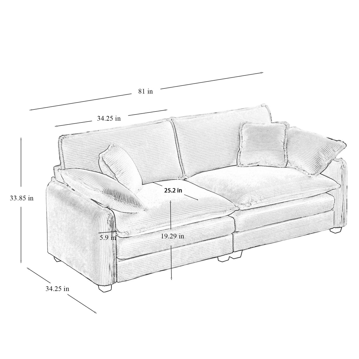 Cloud Deep Seat Loveseat Sofa Set-sofa-Parc Decor