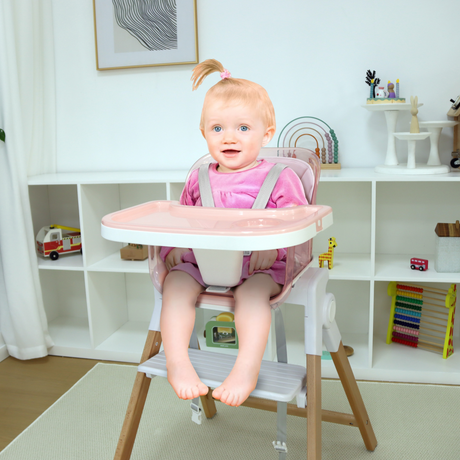 Clover Wooden Baby High Chair | Montessori Feeding Chair with Tray, Adjustable Footrest & 5-Point Harness