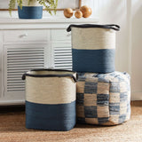 Coastal Blue and Natural Woven Storage Baskets with Handles (Set of 2)-Storage Baskets-Parc Decor