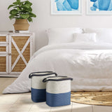 Coastal Blue and Natural Woven Storage Baskets with Handles (Set of 2)-Storage Baskets-Parc Decor