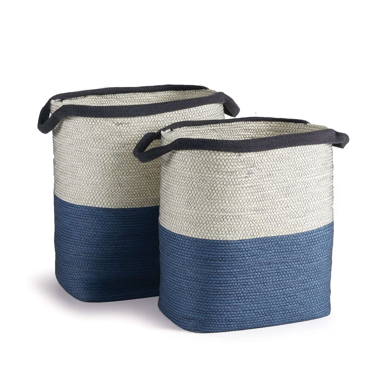 Coastal Blue and Natural Woven Storage Baskets with Handles (Set of 2)-Storage Baskets-Parc Decor