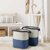 Coastal Blue and Natural Woven Storage Baskets with Handles (Set of 2)-Storage Baskets-Parc Decor