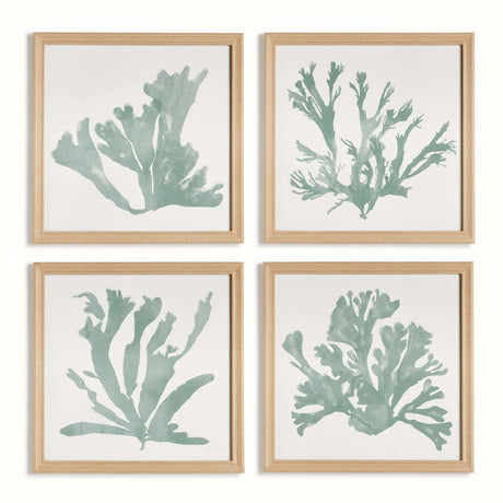Coastal Framed Coral Silhouette Prints in Natural Wood Frames (Set of 4)-artwork-Parc Decor