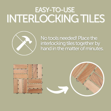 Coastal Natural Teak Outdoor Interlocking Tiles, 12 Slat (10 sq ft)