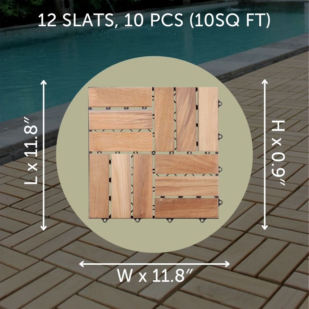 Coastal Natural Teak Outdoor Interlocking Tiles-Floor Tile-Parc Decor