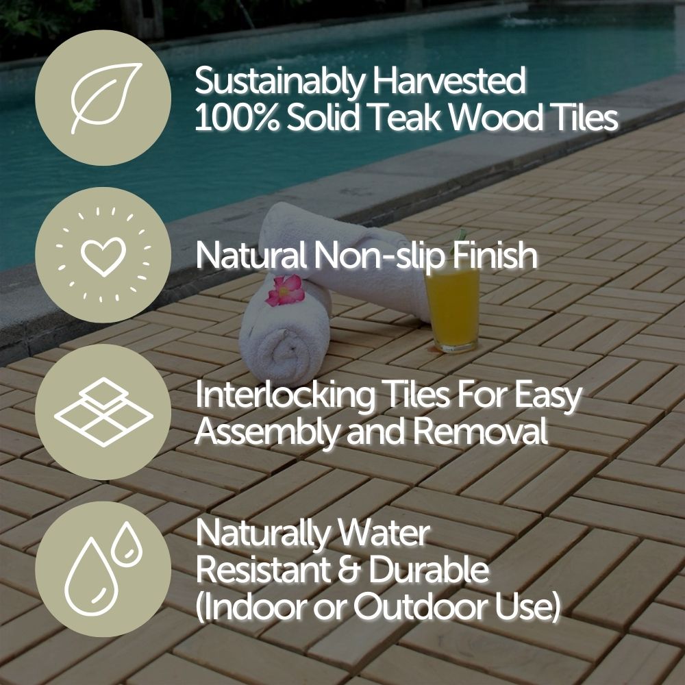 Coastal Natural Teak Outdoor Interlocking Tiles-Floor Tile-Parc Decor