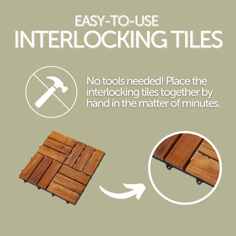 Coastal Oiled Teak Outdoor Interlocking Tiles, 12 Slat (10 sq ft)