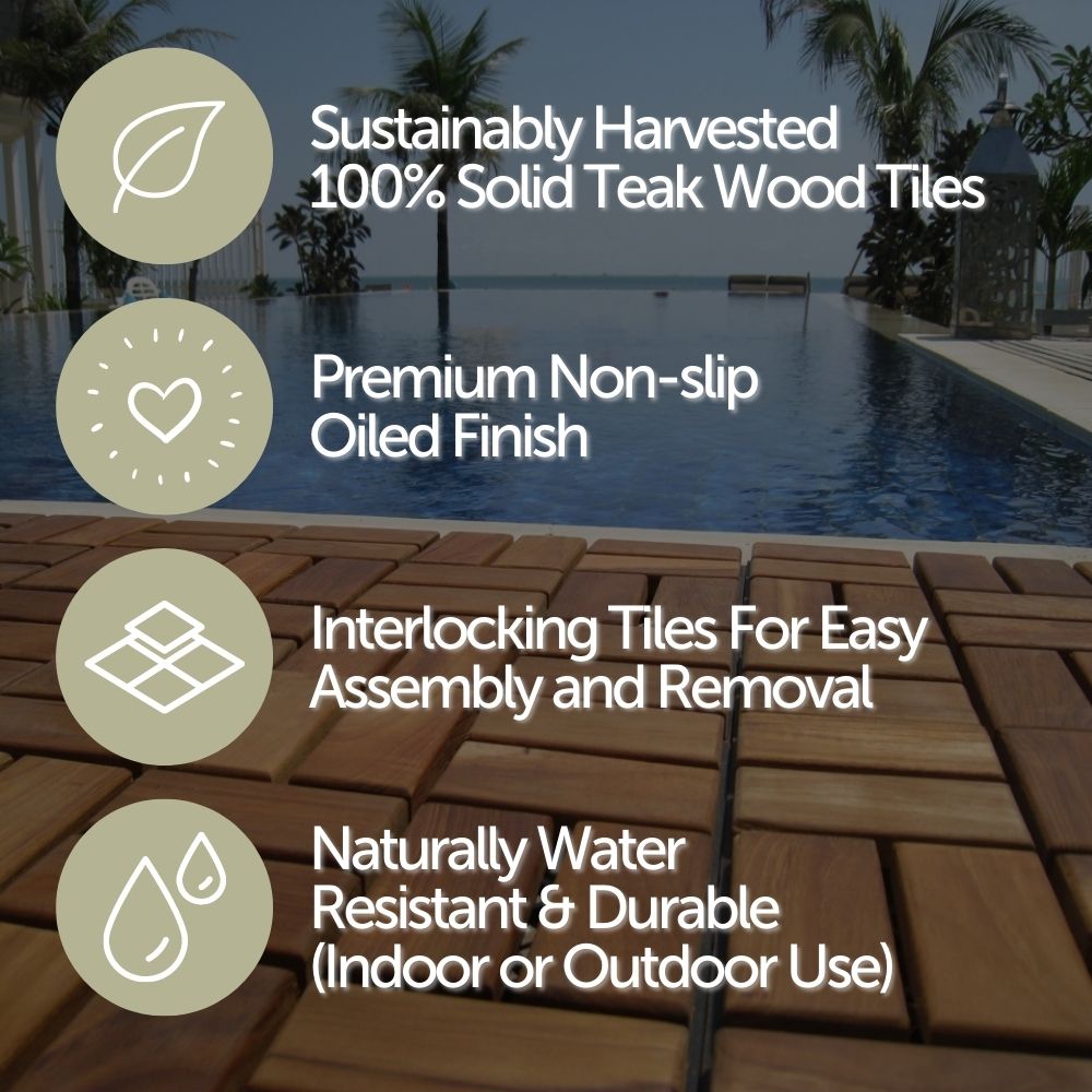 Coastal Oiled Teak Outdoor Interlocking Tiles, 12 Slat (10 sq ft)