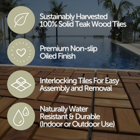 Coastal Oiled Teak Outdoor Interlocking Tiles, 12 Slat (10 sq ft)