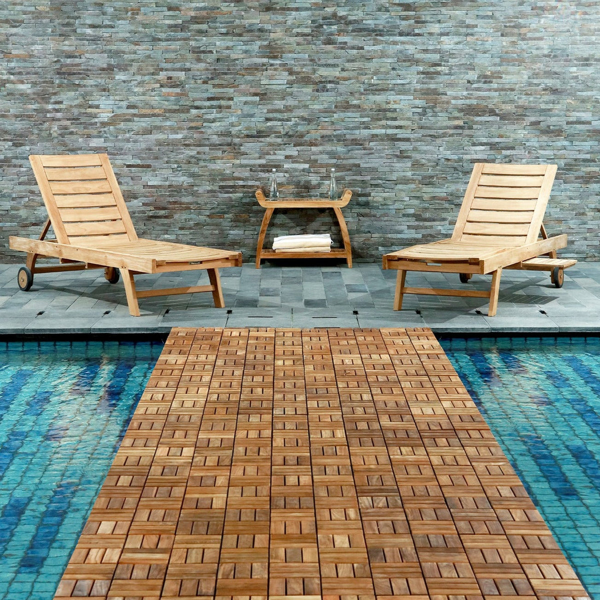 Coastal Oiled Teak Outdoor Interlocking Tiles, 12 Slat (10 sq ft ...