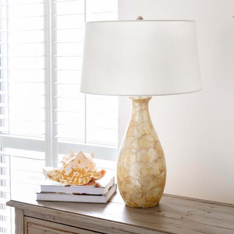 Coastal Pearl Capiz Shell Table Lamp with Linen Shade-table lamp-Parc Decor