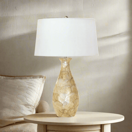 Coastal Pearl Capiz Shell Table Lamp with Linen Shade-table lamp-Parc Decor