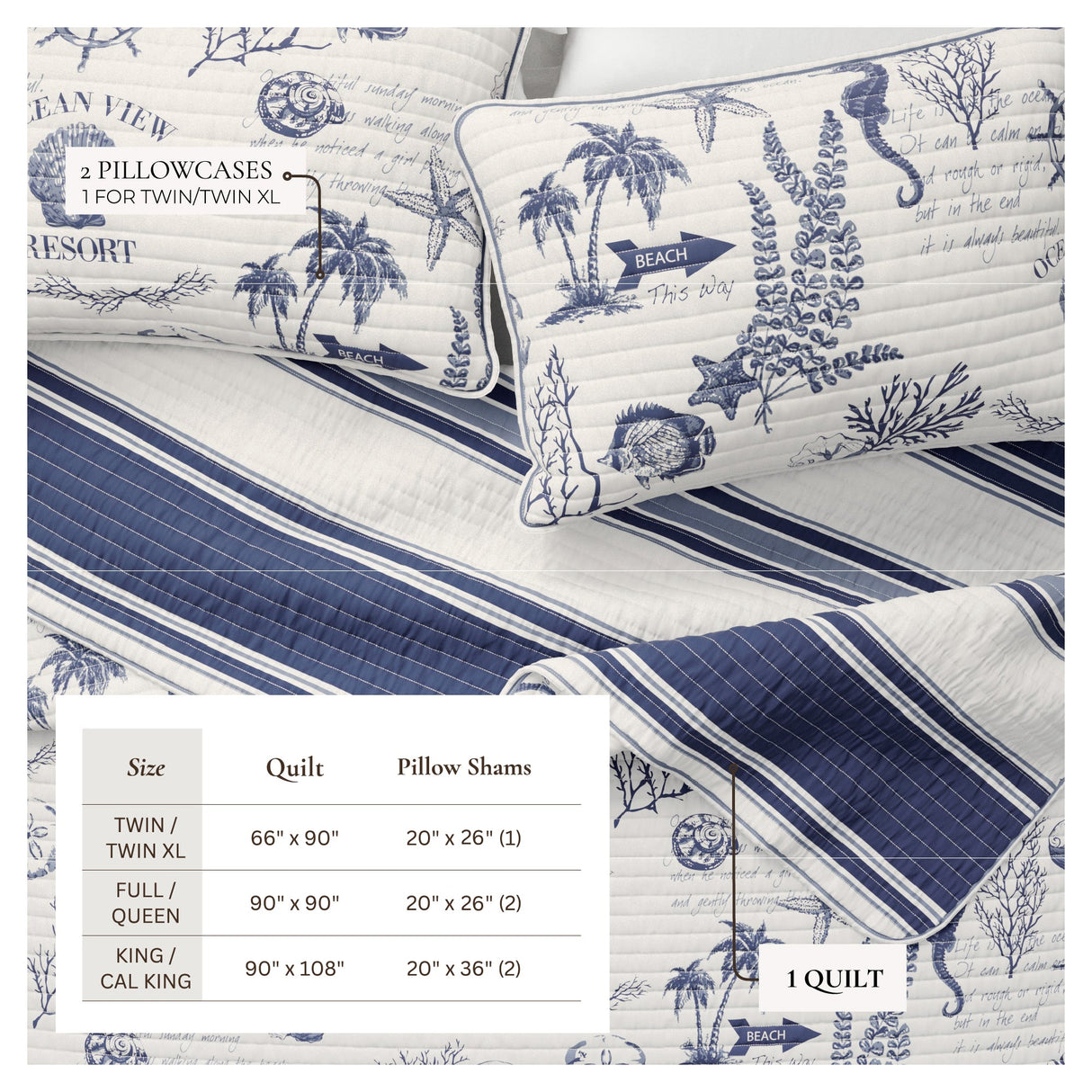 Coastal Printed Cotton Quilt Set - Calypso Collection-Quilts & Comforters-Parc Decor