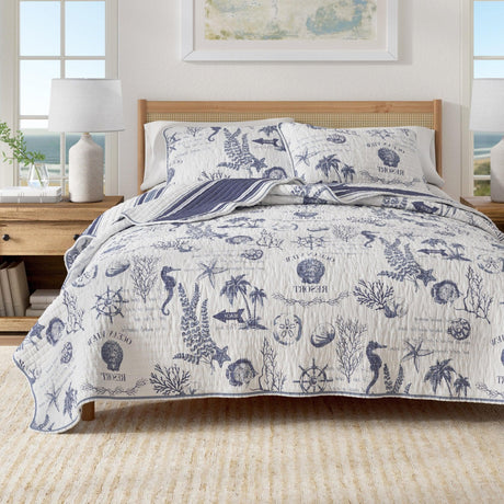 Coastal Printed Cotton Quilt Set - Calypso Collection-Quilts & Comforters-Parc Decor