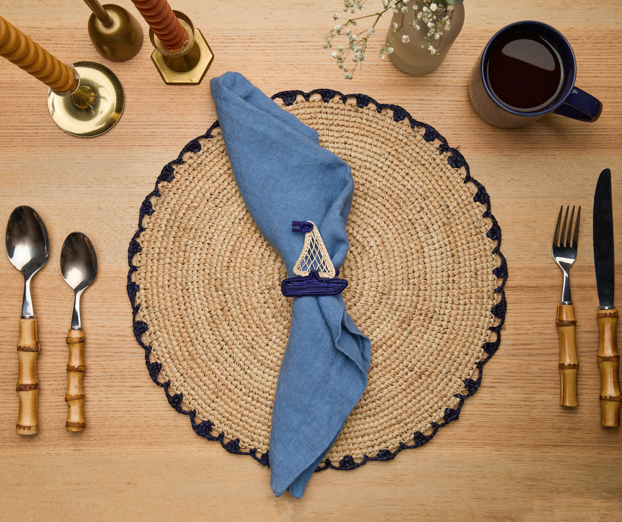 Coastal Sailboat Napkin Ring – Handwoven Iraca Palm – Nautical Table Decor from Colombia-Napkins-Parc Decor