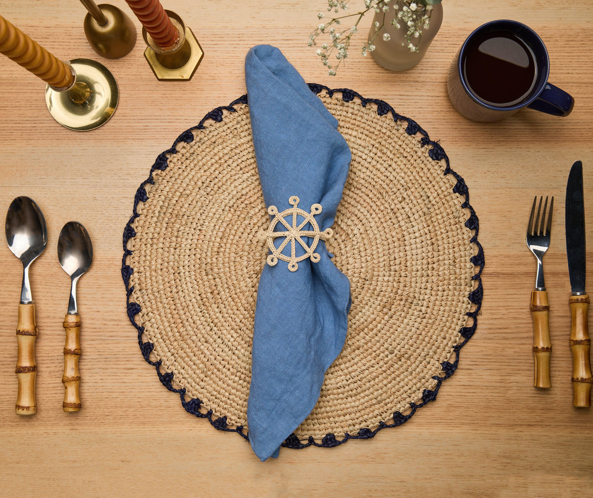 Coastal Ship Wheel Napkin Ring – 2.5” Handwoven Iraca Palm – Nautical Table Decor from Colombia-Napkins-Parc Decor