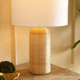 Coastal Woven Rattan Table Lamp with White Drum Shade-table lamp-Parc Decor