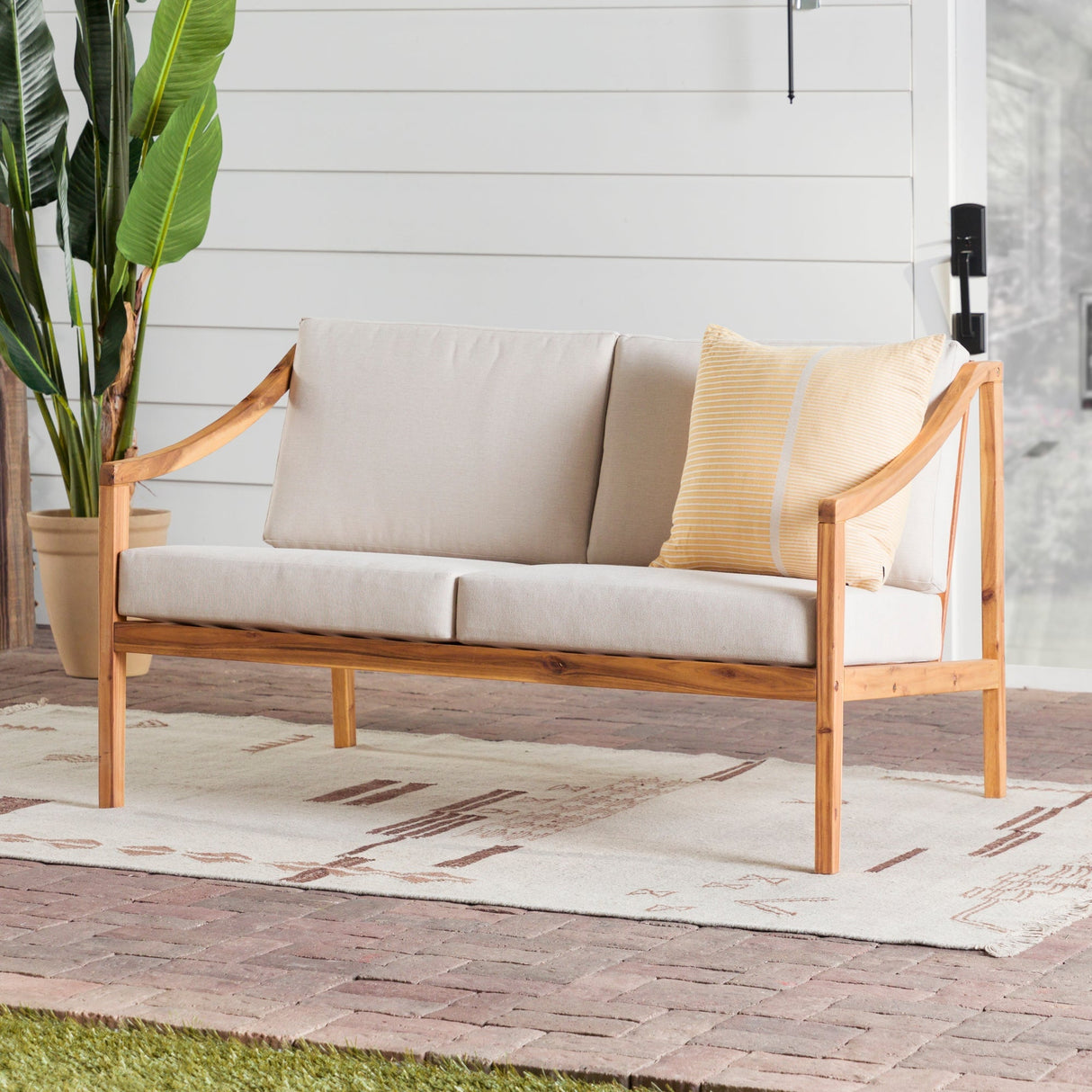 Cologne Modern Solid Wood Outdoor Loveseat-Outdoor-Parc Decor