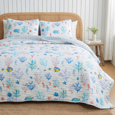Colorful Coastal Seascape Quilt Set - Ryanne Collection-Quilts & Comforters-Parc Decor