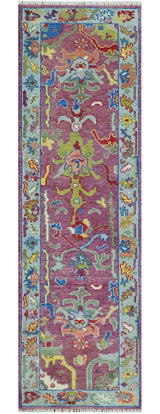Colorful Hand knotted Traditional Oushak Pink And Ivory Custom Made wool Area Rug