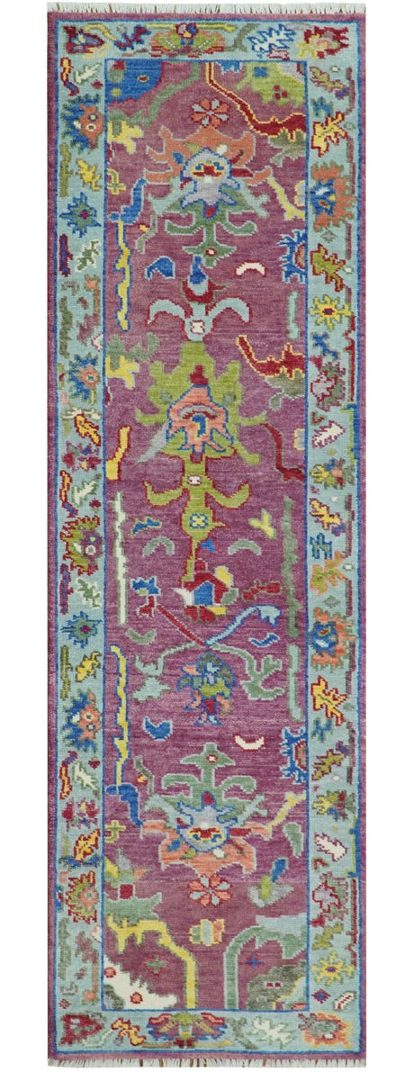 Colorful Hand knotted Traditional Oushak Pink And Ivory Custom Made wool Area Rug
