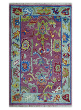 Colorful Hand knotted Traditional Oushak Pink And Ivory Custom Made wool Area Rug