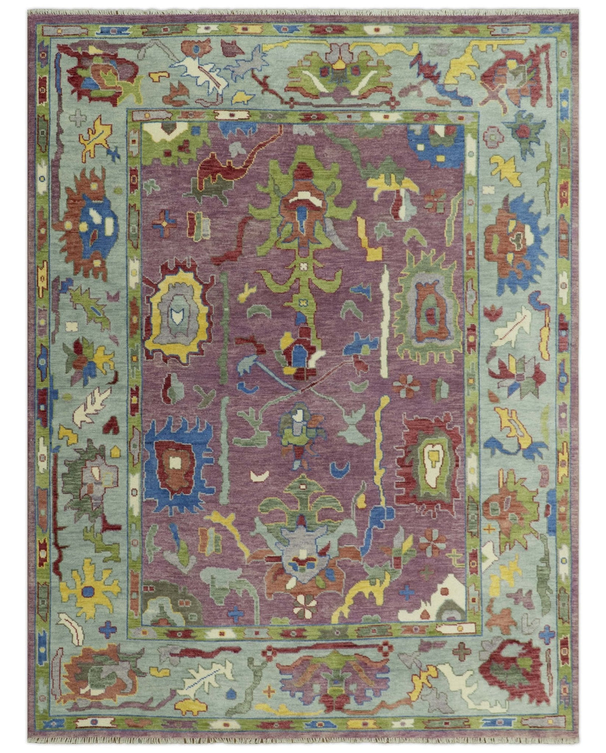 Colorful Hand knotted Traditional Oushak Pink And Ivory Custom Made wool Area Rug