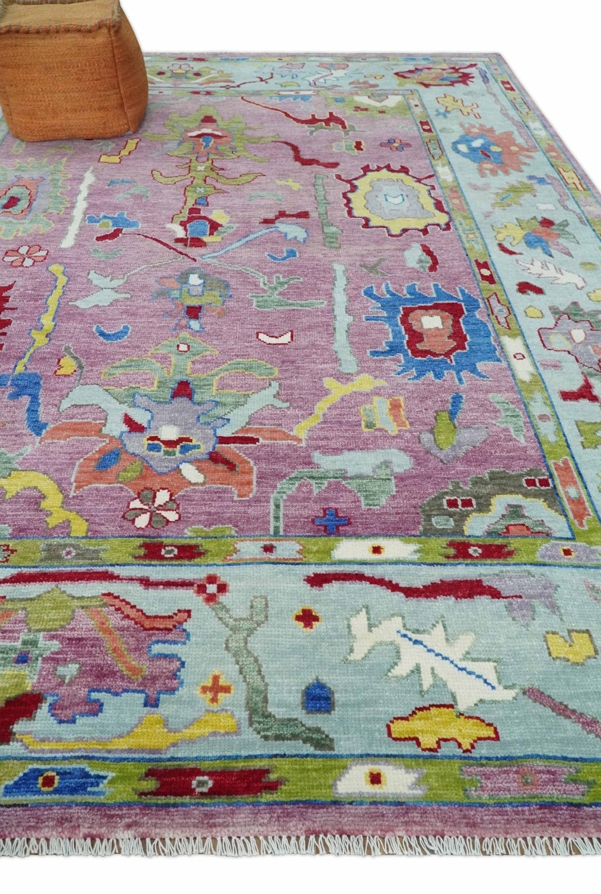 Colorful Hand knotted Traditional Oushak Pink And Ivory Custom Made wool Area Rug