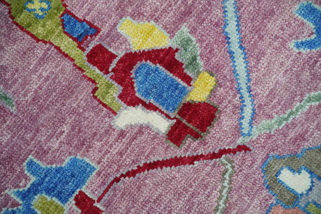 Colorful Hand knotted Traditional Oushak Pink And Ivory Custom Made wool Area Rug