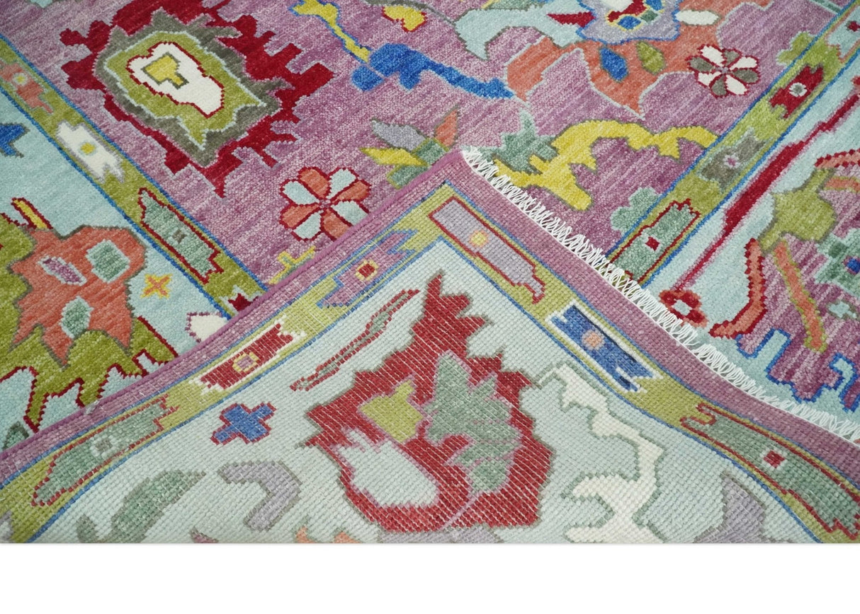 Colorful Hand knotted Traditional Oushak Pink And Ivory Custom Made wool Area Rug