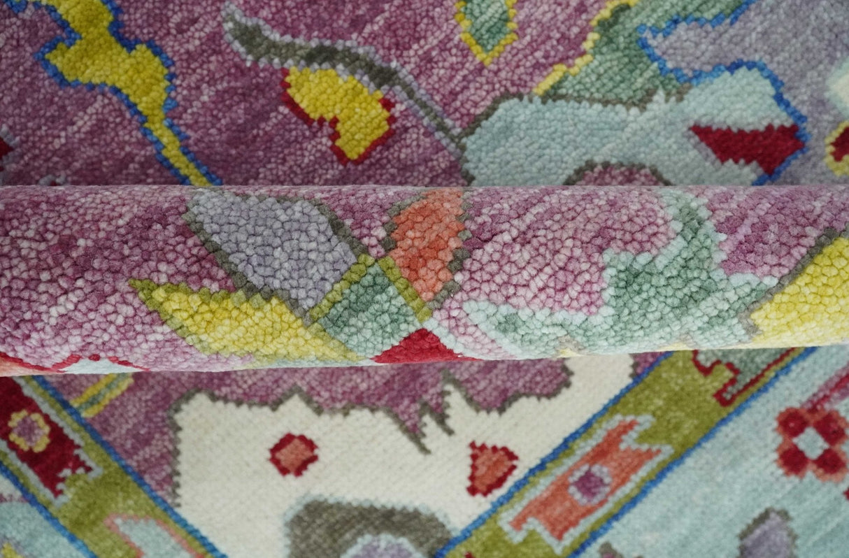 Colorful Hand knotted Traditional Oushak Pink And Ivory Custom Made wool Area Rug