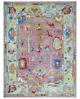 Colorful Hand knotted Traditional Oushak Pink And Ivory Custom Made wool Area Rug