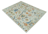 Colorful Ivory, Blue, Orange and Olive Hand Knotted Traditional Oriental Oushak Custom Made wool area Rug