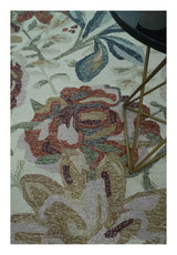Colorful Ivory, Olive and Brown 8x10 Floral Design Hand Tufted wool Rug