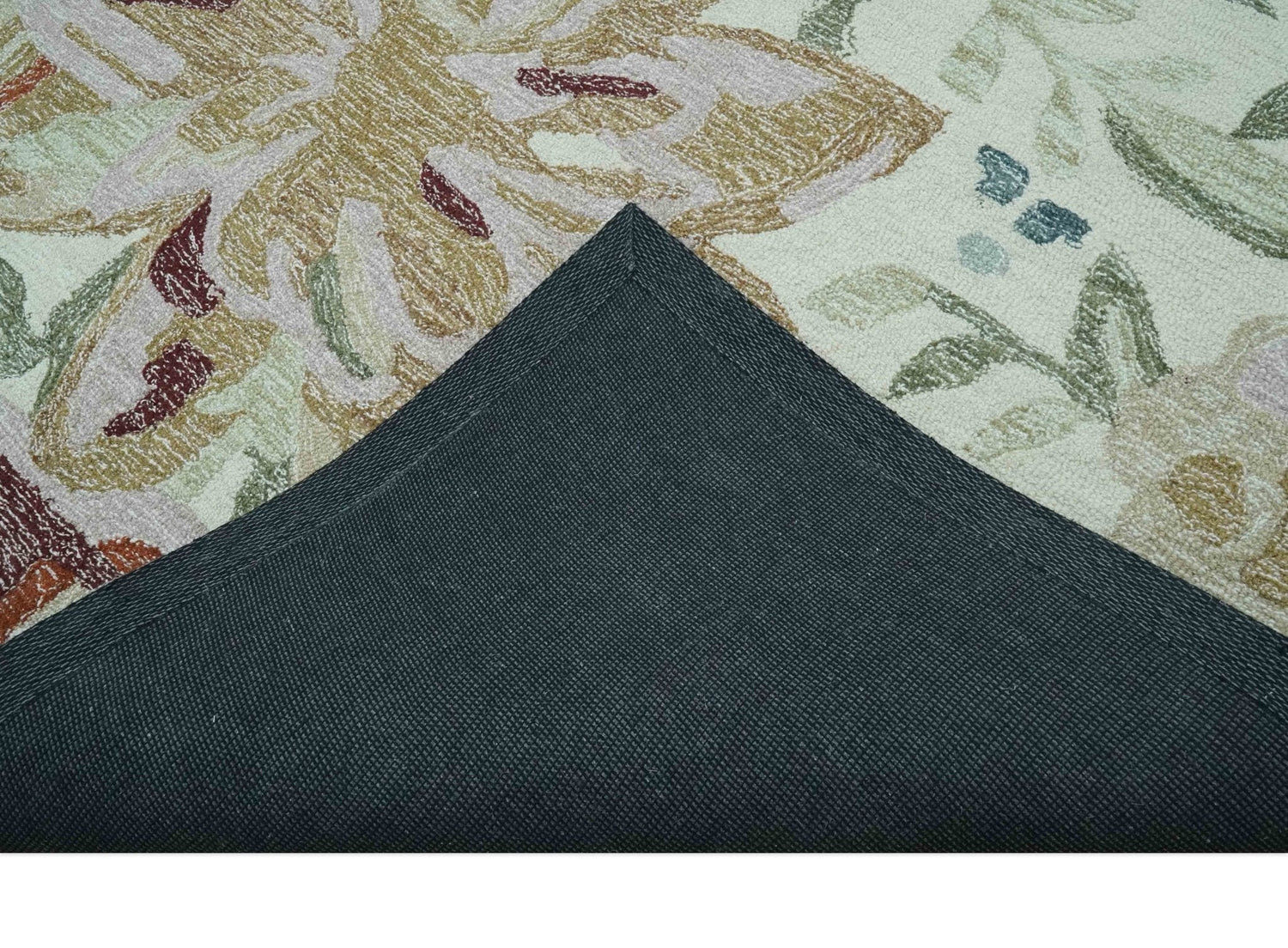 Colorful Ivory, Olive and Brown 8x10 Floral Design Hand Tufted wool Rug