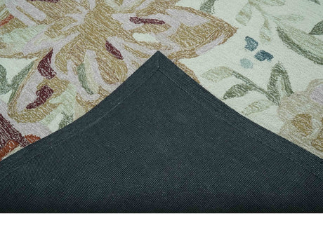 Colorful Ivory, Olive and Brown Floral Design Hand Tufted Custom Made wool Rug