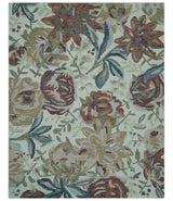 Colorful Ivory, Olive and Brown Floral Design Hand Tufted Custom Made wool Rug